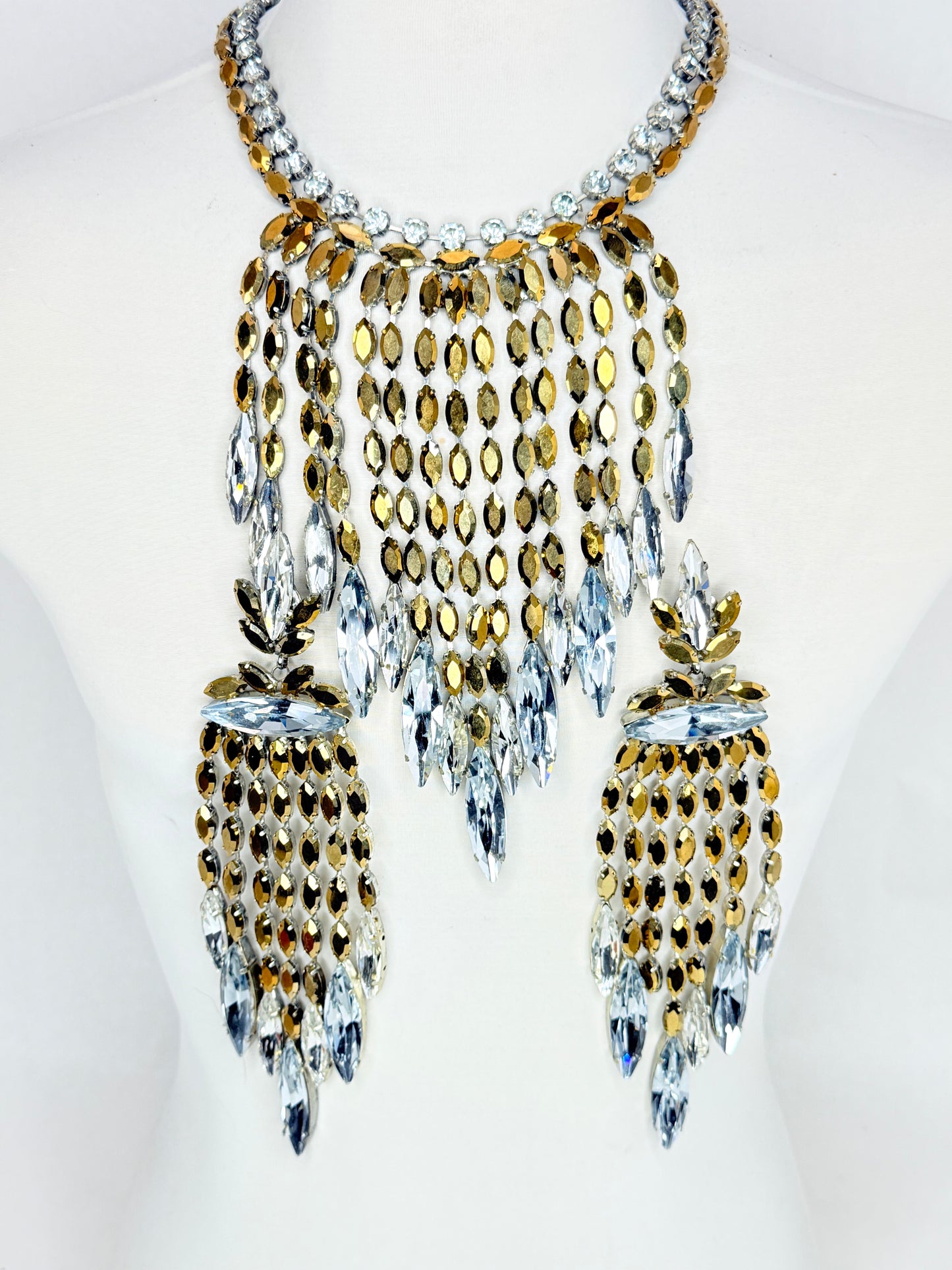 Gold & Clear Fringe Necklace Set