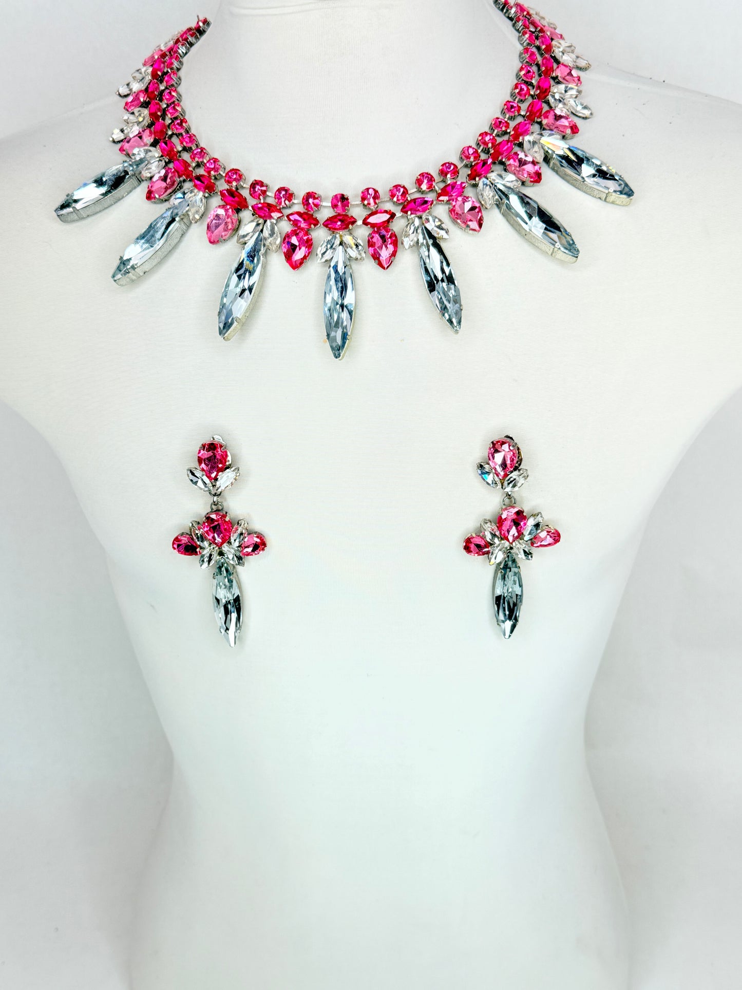 Rose Pink & Clear Necklace Set