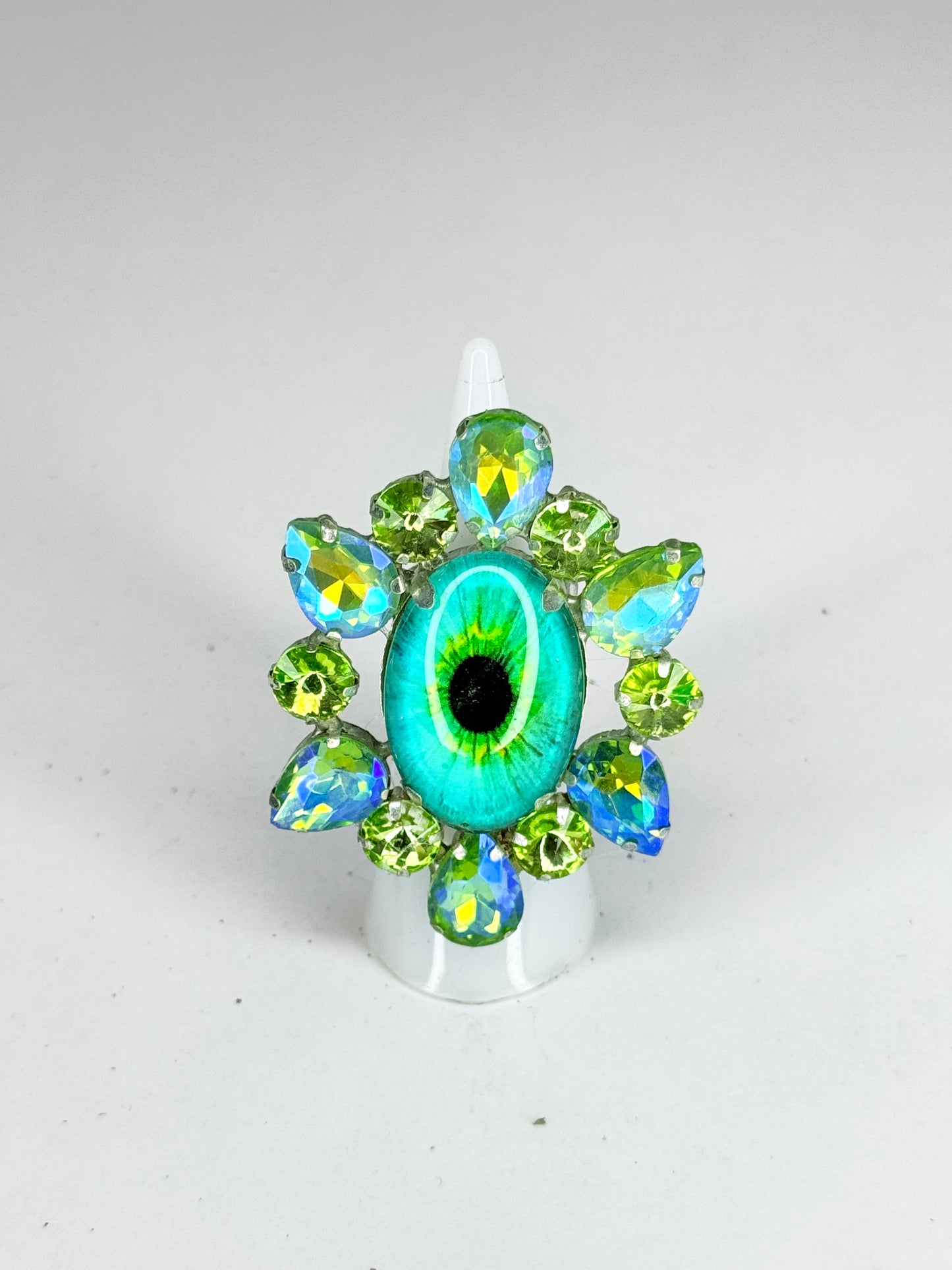Peridot Green AB Eyeball Ring