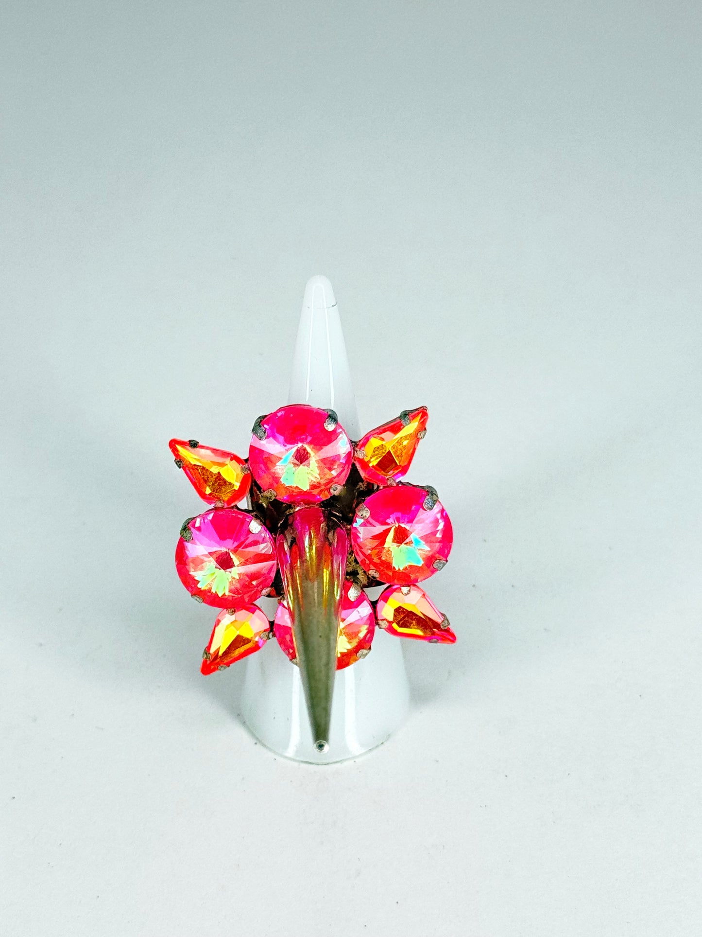 Neon Orange Mocha AB Spike Ring
