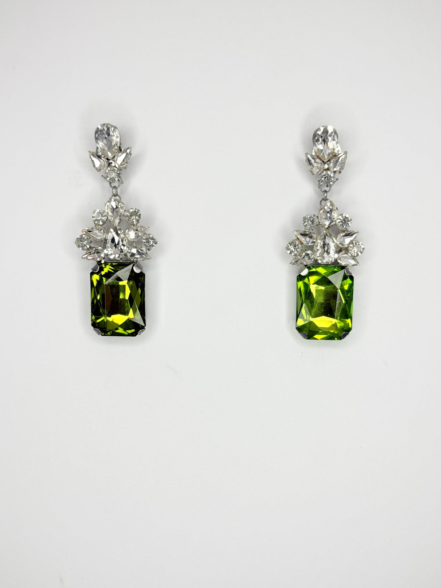 Olive Green & Clear Earrings - Medium Size
