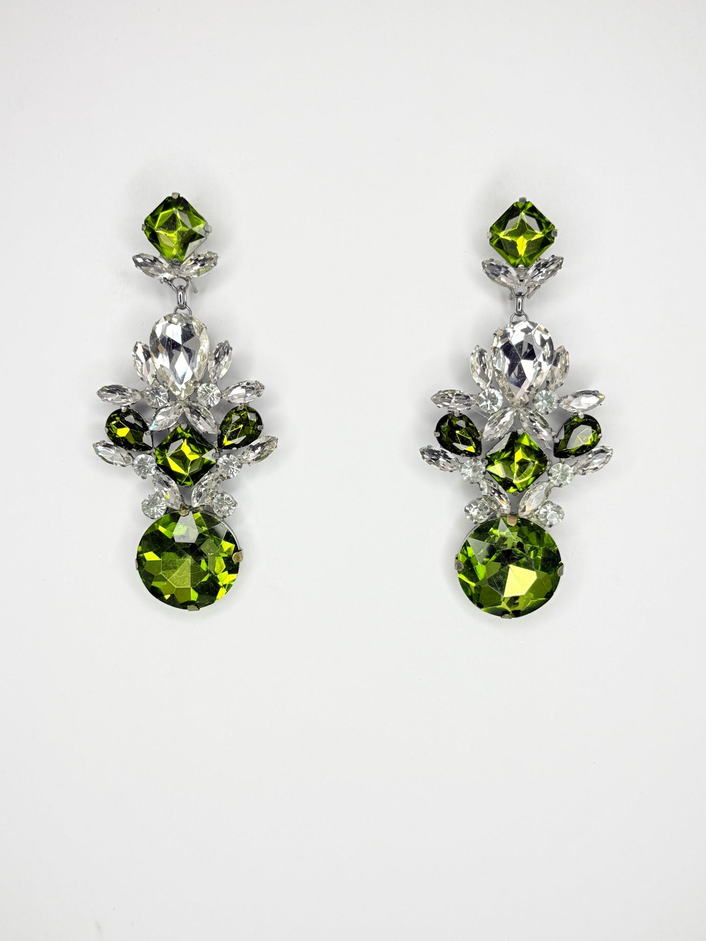 Olive Green & Clear Earrings - Medium Size