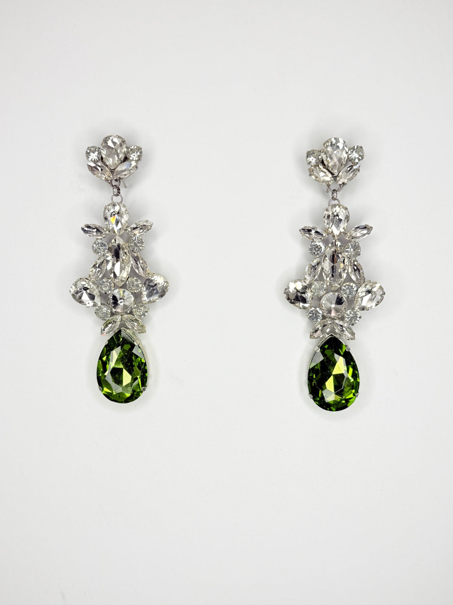 Olive Green & Clear Earrings - Medium Size