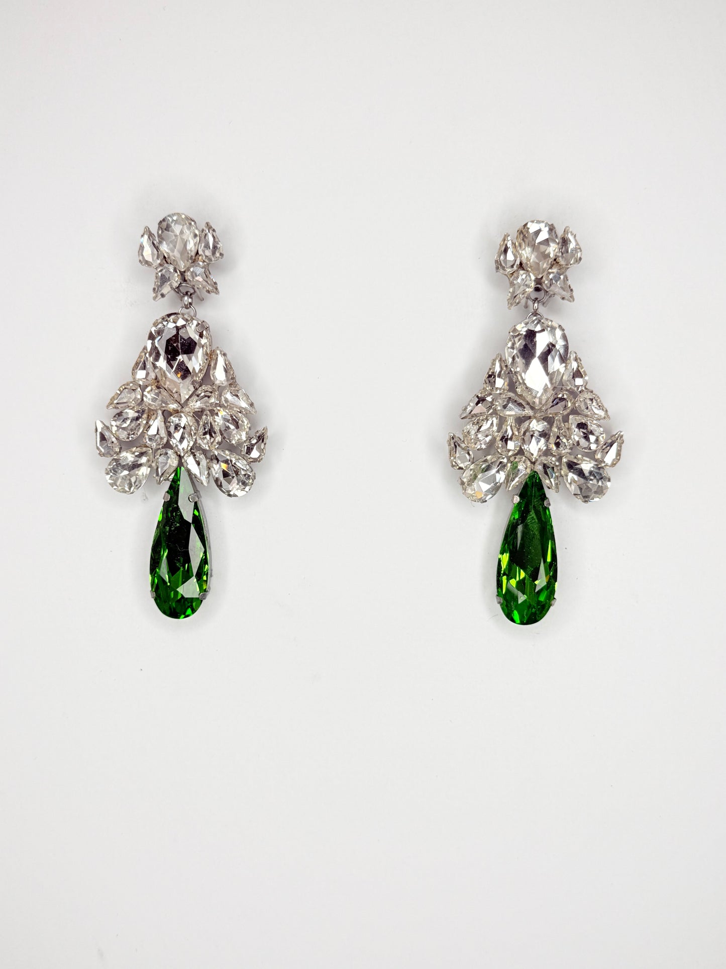 Emerald Stiletto & Clear Earrings - Large Size