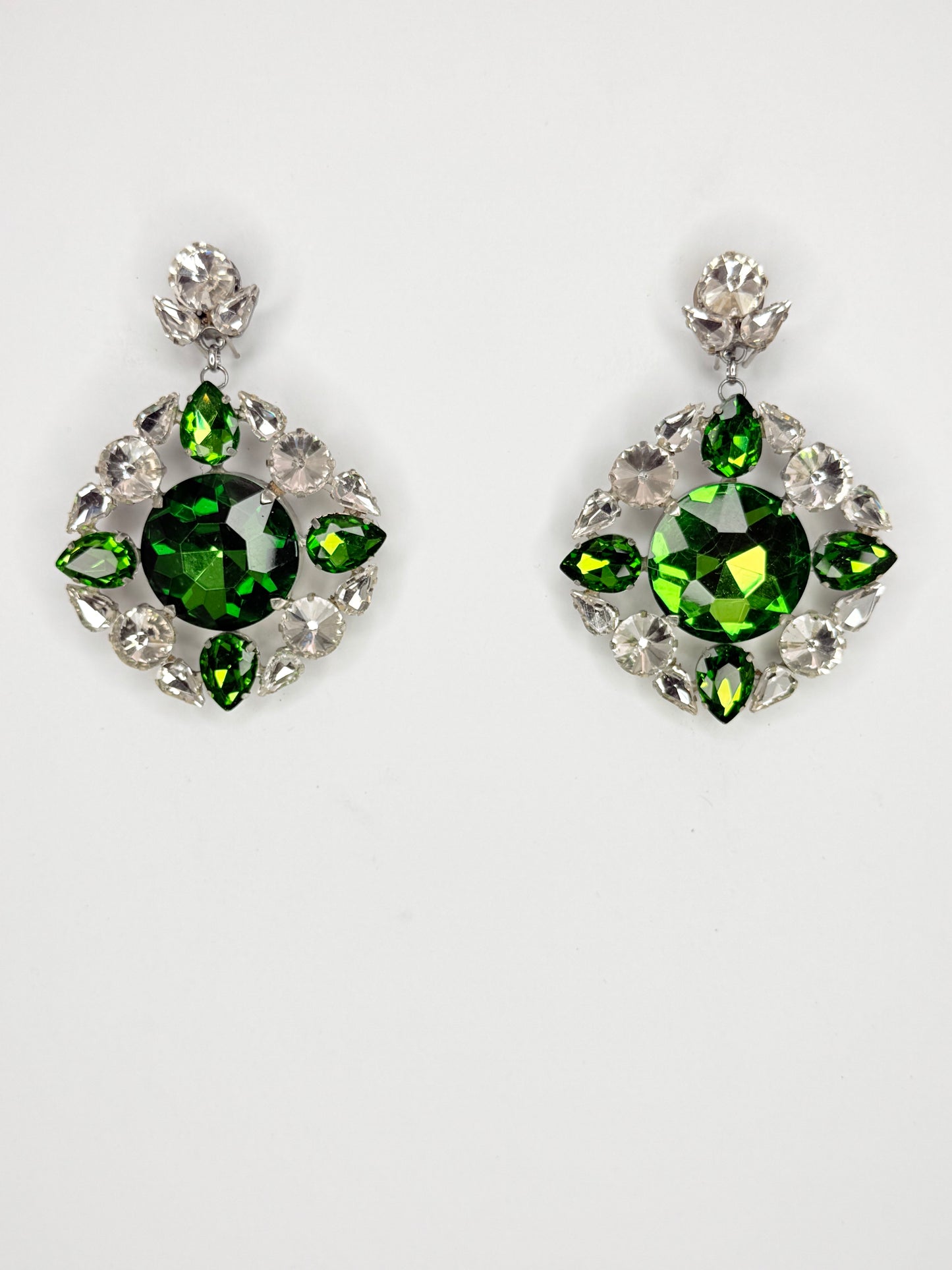 Emerald Green & Clear Earrings - Medium Size