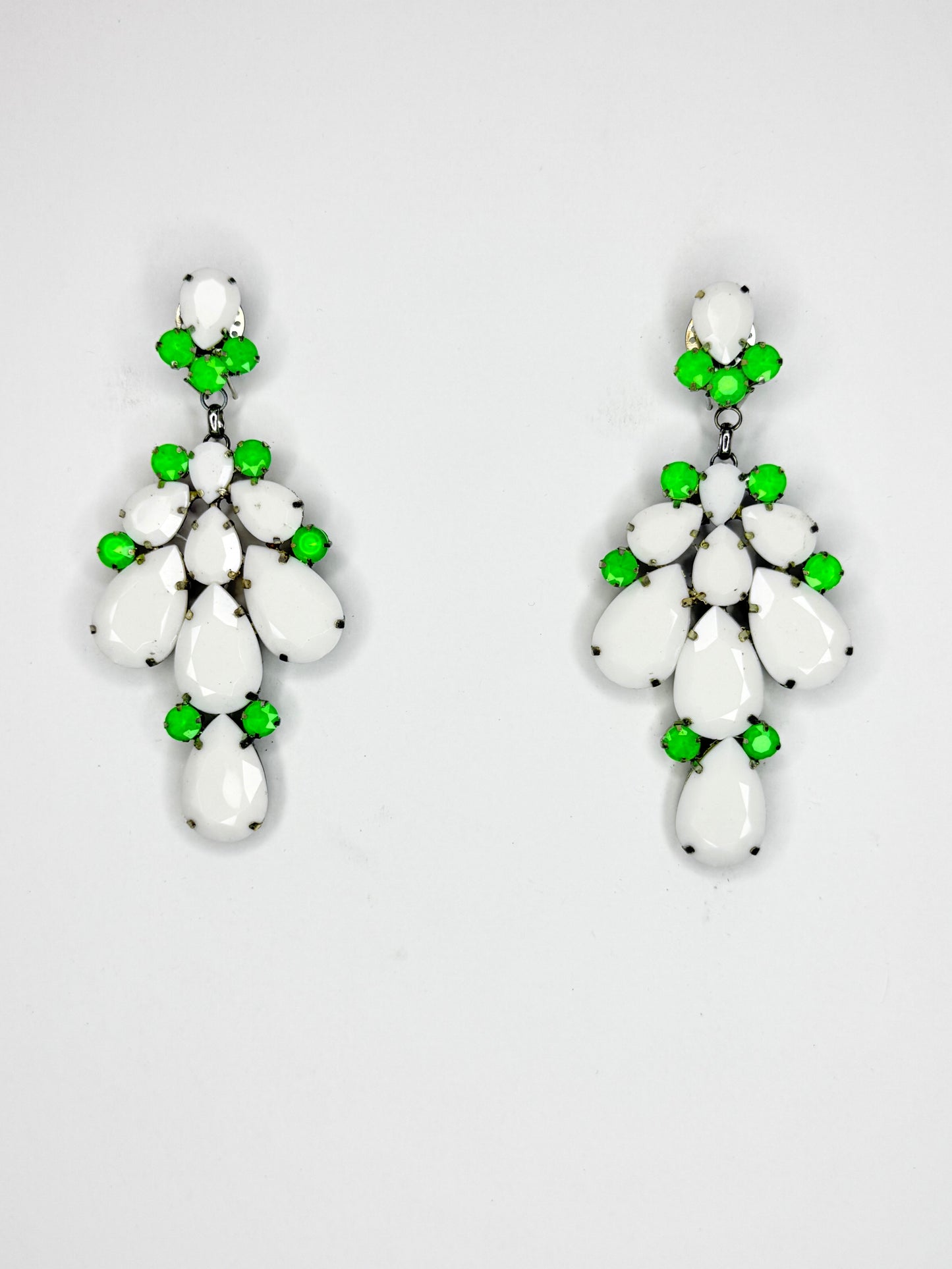 Neon Green & White Earrings - Medium Size