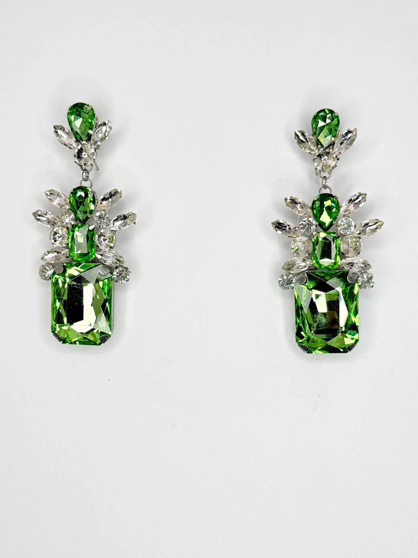 Peridot Green & Clear Earrings - Medium Size