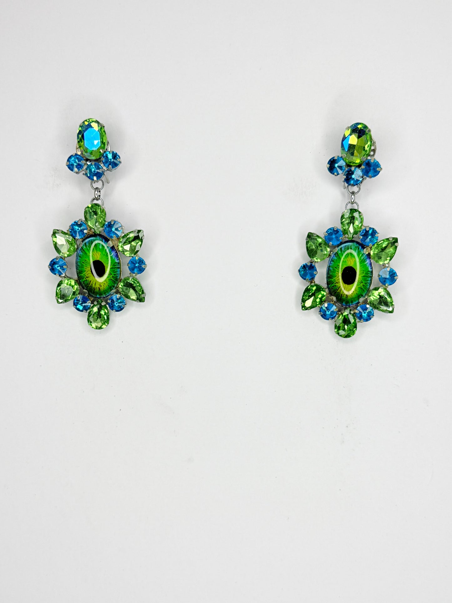 Peridot Green AB & Eyeball Earrings - Medium Size