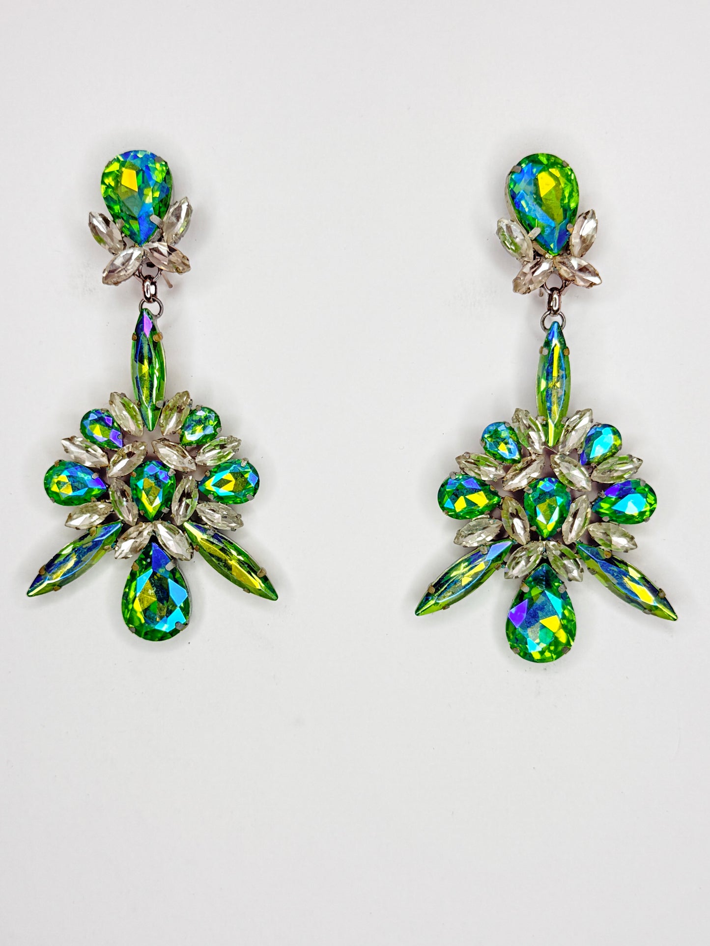Peridot Green AB & Clear Earrings - Large Size
