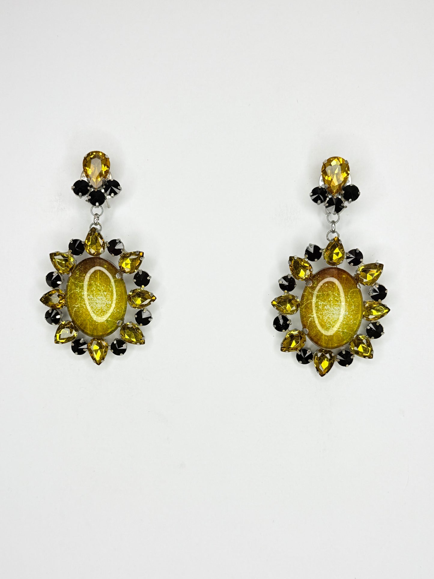 Topaz & Black Cameo Earrings - Medium Size