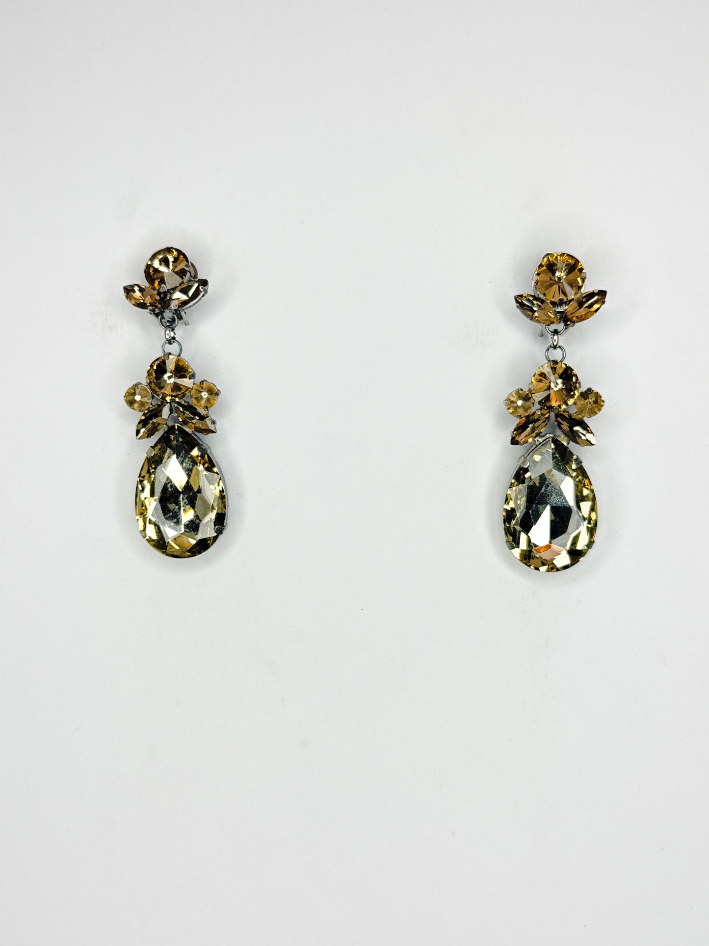 Smoked Topaz & Clear Earrings - Small Cocktail Size