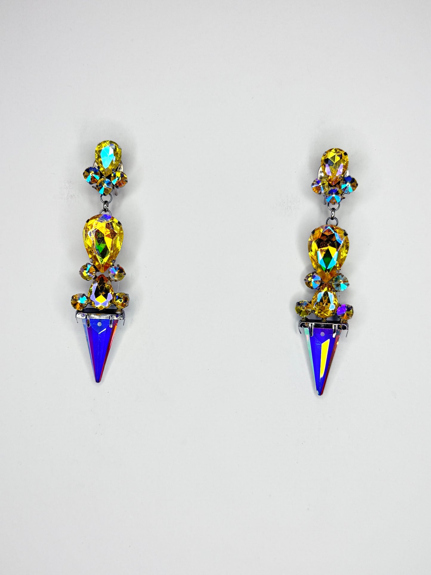 Yellow & AB Crystal Spike Earrings - Small Cocktail Size