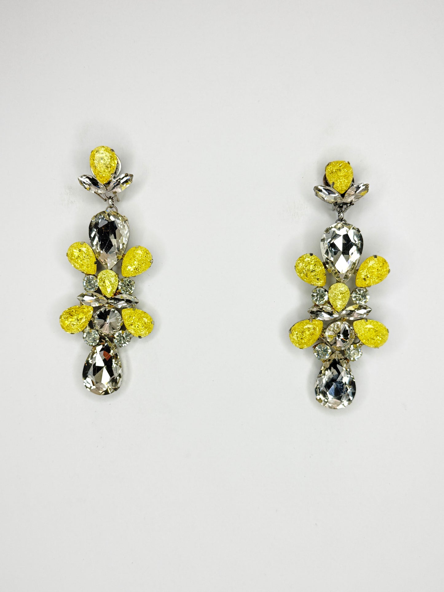 Yellow Shattered Glass & Clear Earrings - Medium Size