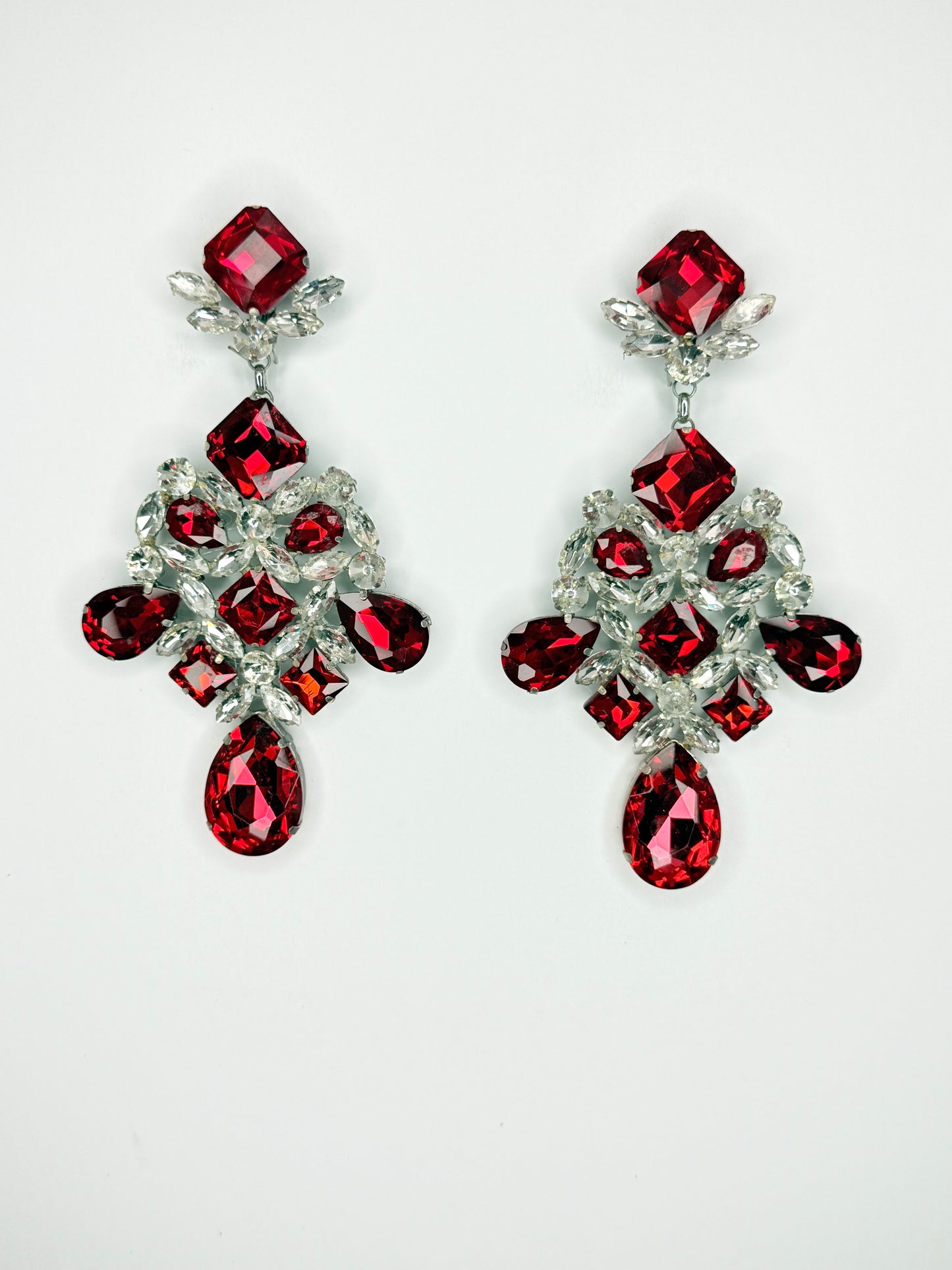 Red & Clear Earrings - XL Large Size