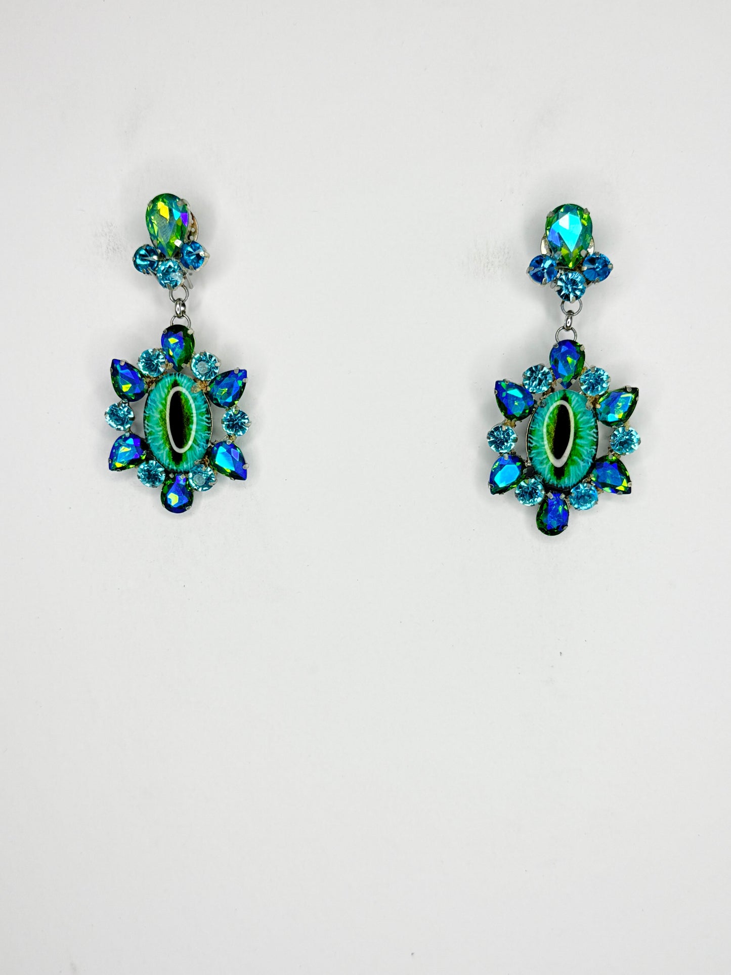 Aqua AB Eyeball Earrings - Medium Size