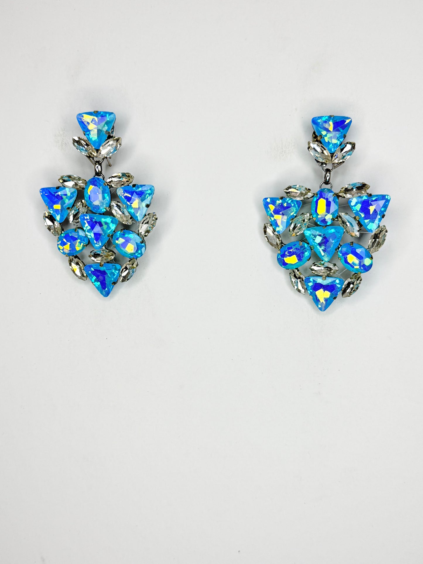 Blue Mocha AB & Clear Earrings - Medium Size