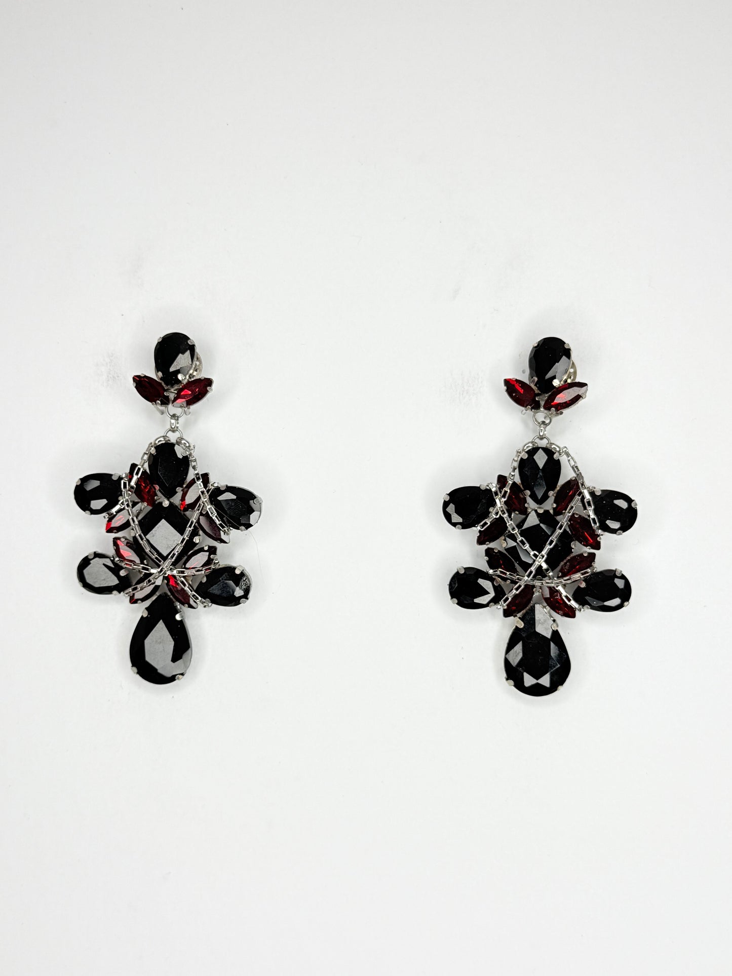 Black, Red & Chain Earrings - Medium Size