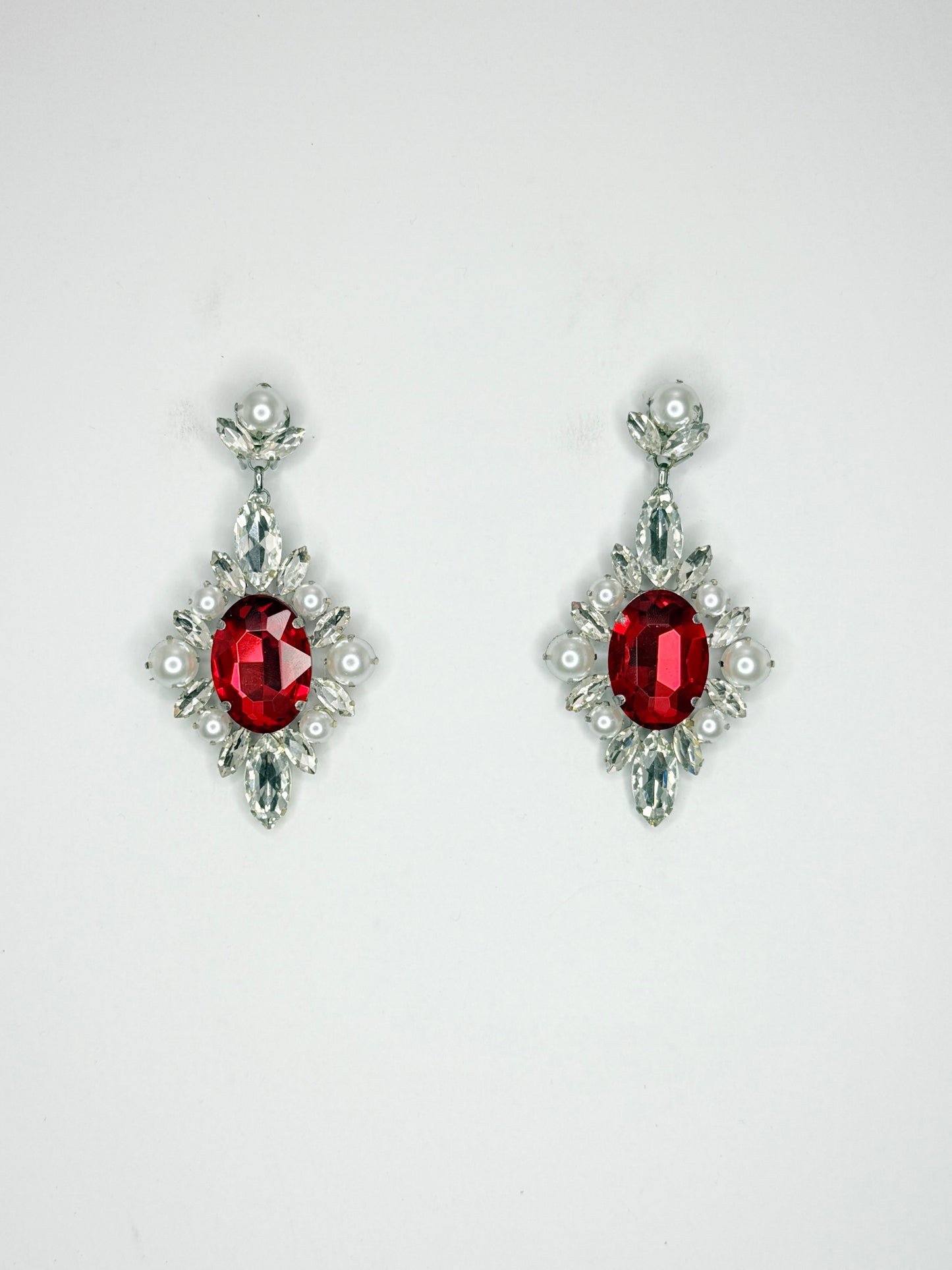 Red & Clear w/ Pearls Earrings - Medium Size