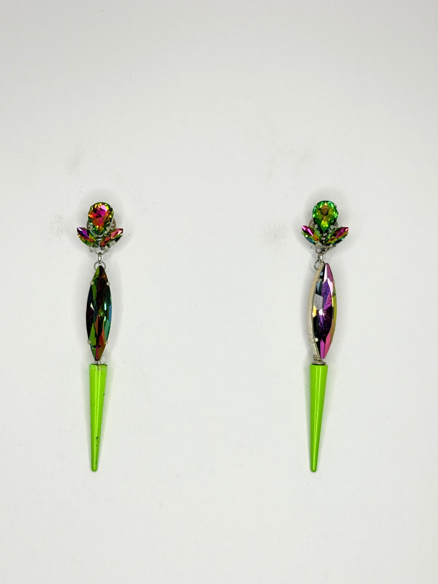 Watermelon & Neon Green Spike Earrings - Medium Size