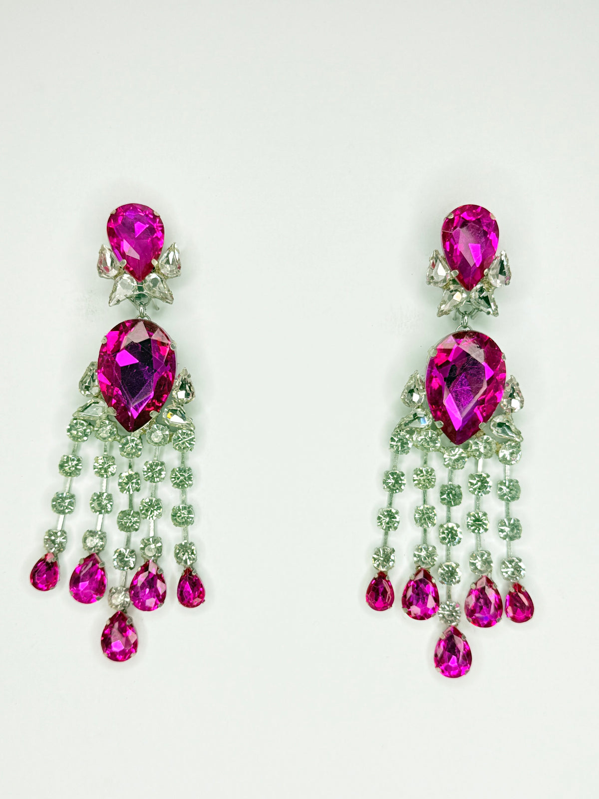 Fuchsia Pink & Clear Earrings - Medium Size