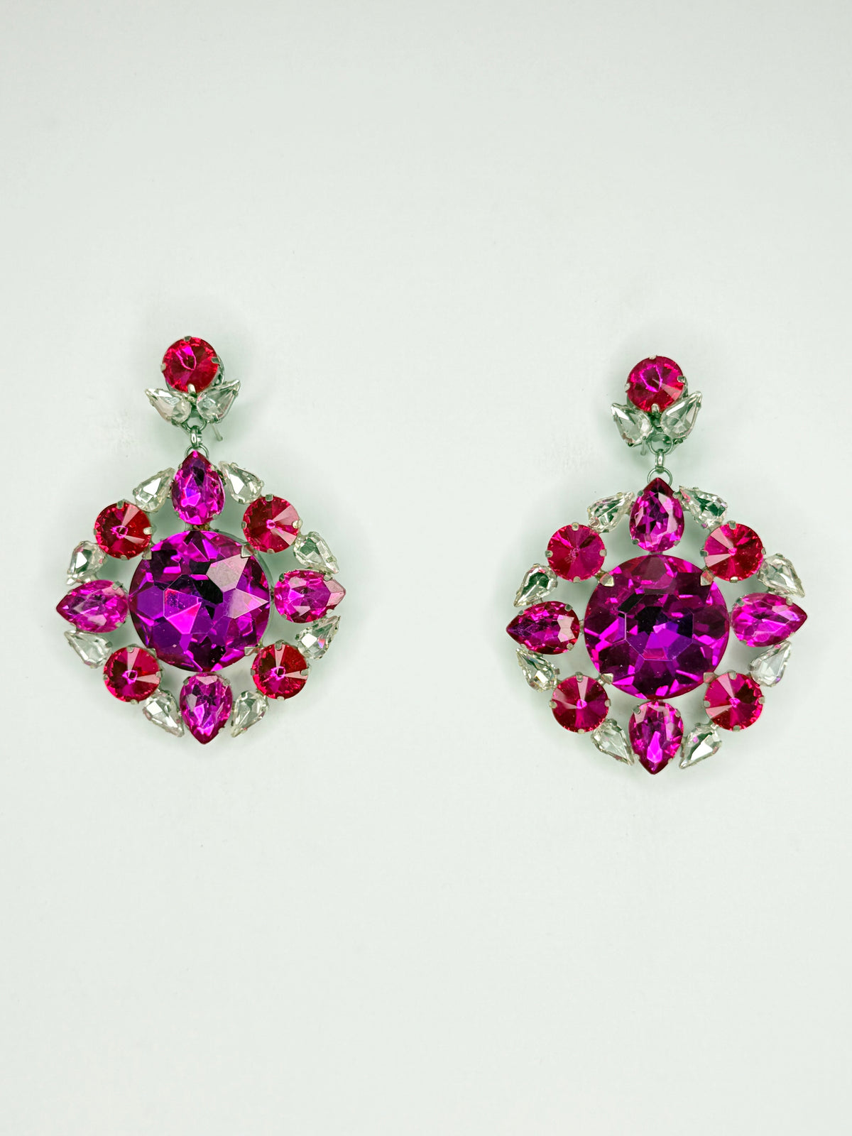 Fuchsia Pink & Clear Earrings - Medium Size