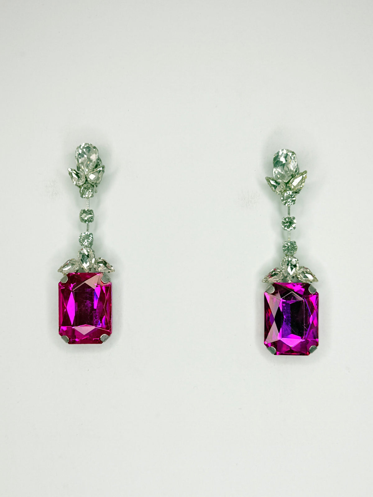 Fuchsia Pink & Clear Earrings - Small Cocktail Size