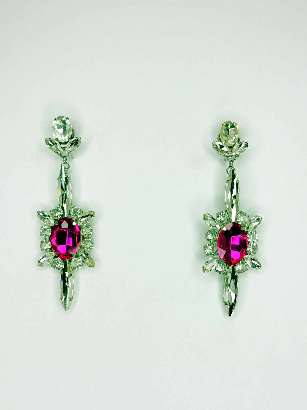 Fuchsia Pink & Clear Earrings - Medium Size
