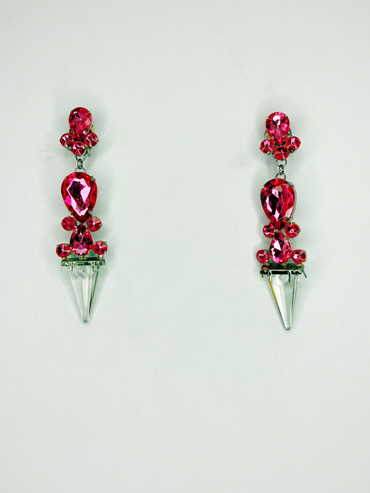 Rose Pink & Clear Crystal Spike Earrings - Medium Size
