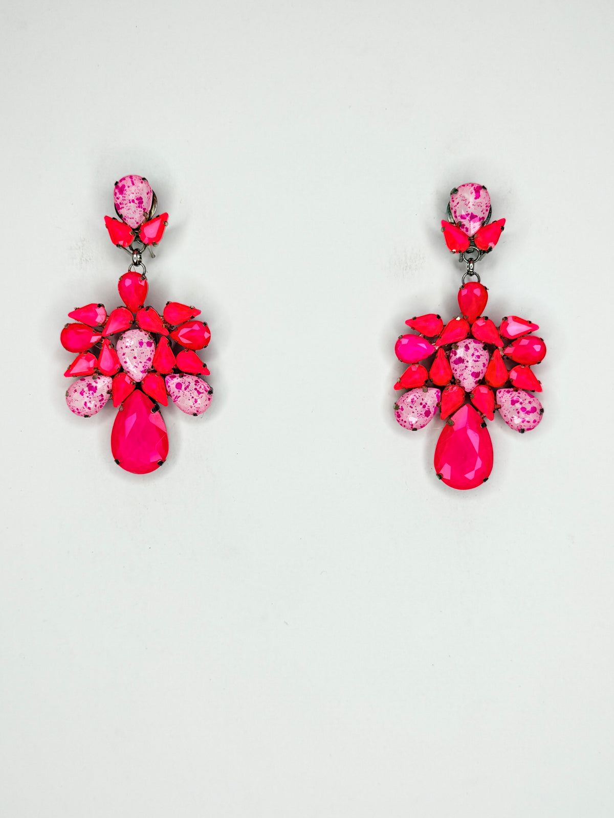 Neon Pink & Eggshell Earrings - Medium Size