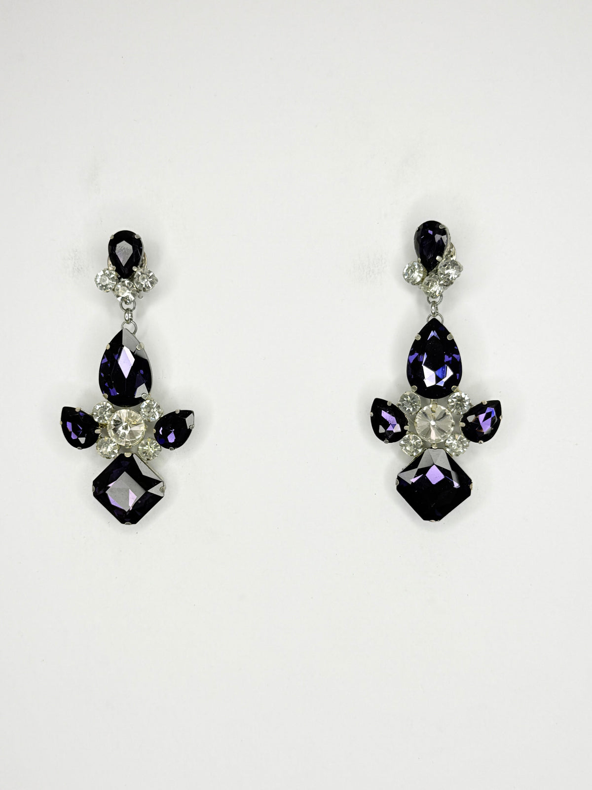 Dark Purple & Clear Earrings - Medium Size