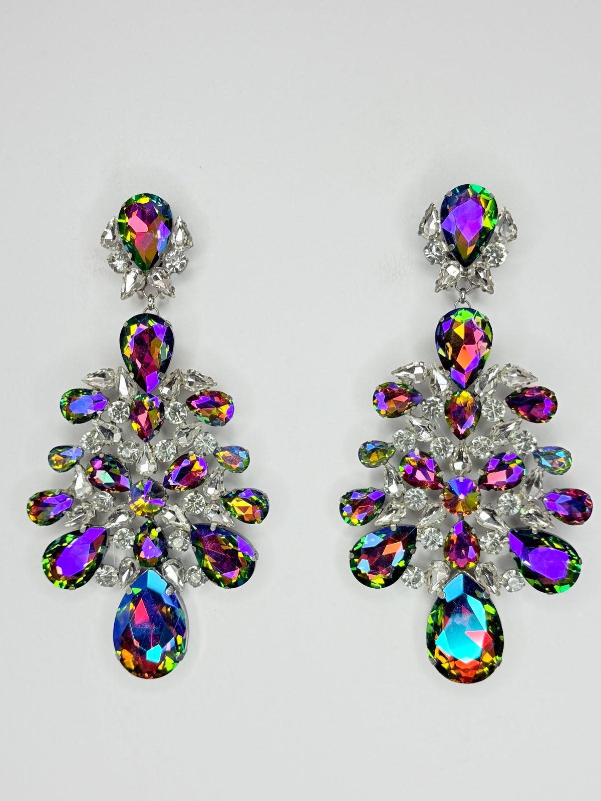 Rainbow AB & Clear Earrings - XL Large Size