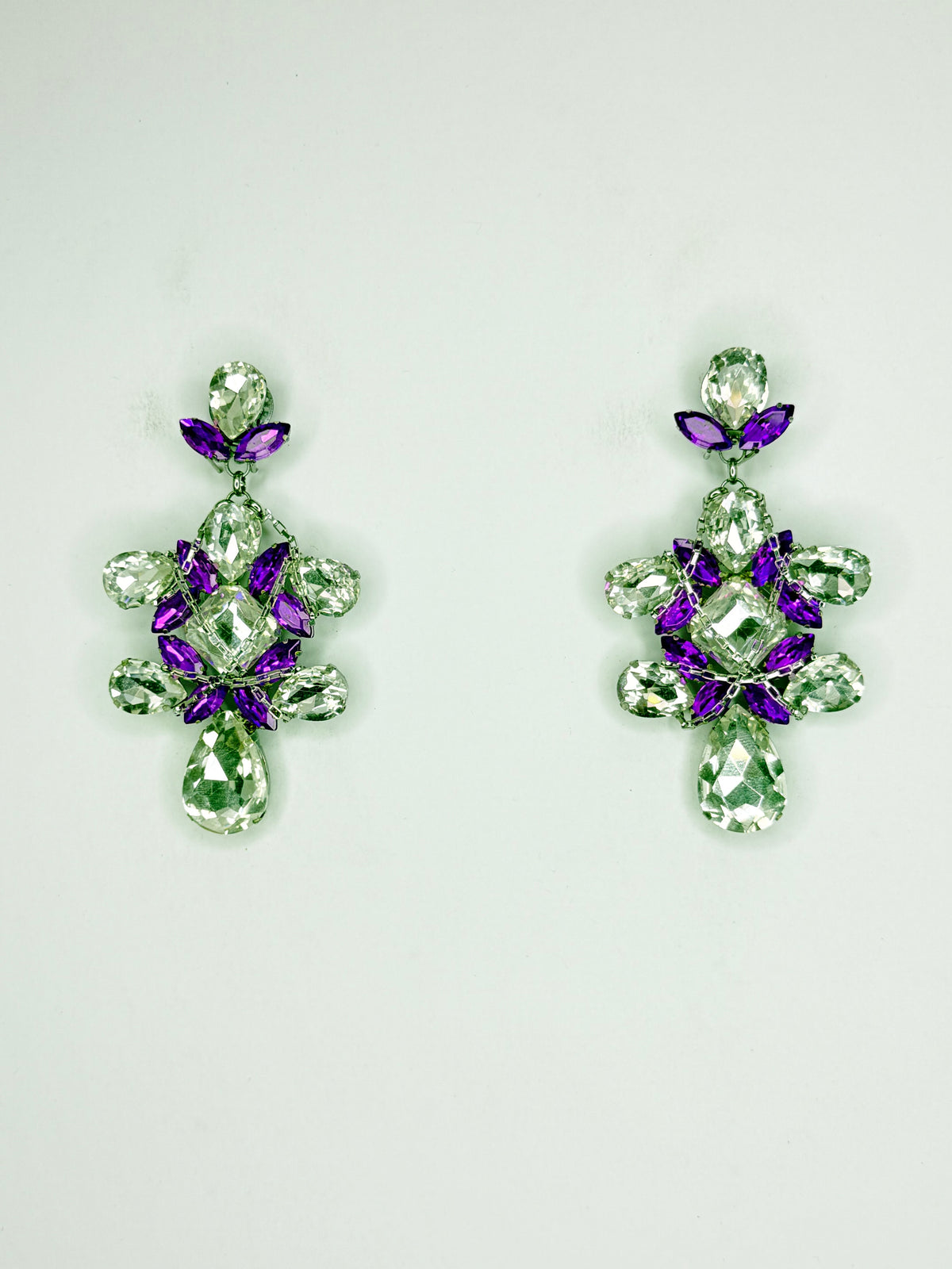 Purple & Clear w/ Chain Earrings - Medium Size