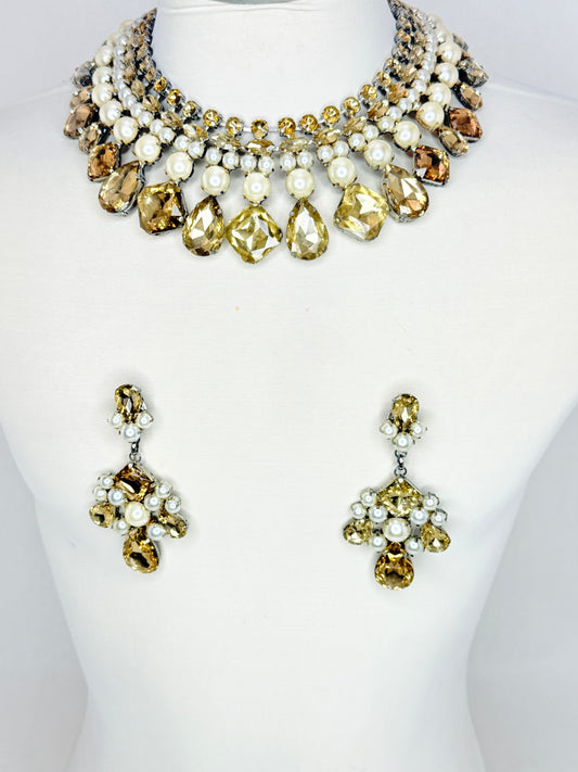 Smoked Topaz & Pearls Necklace Set