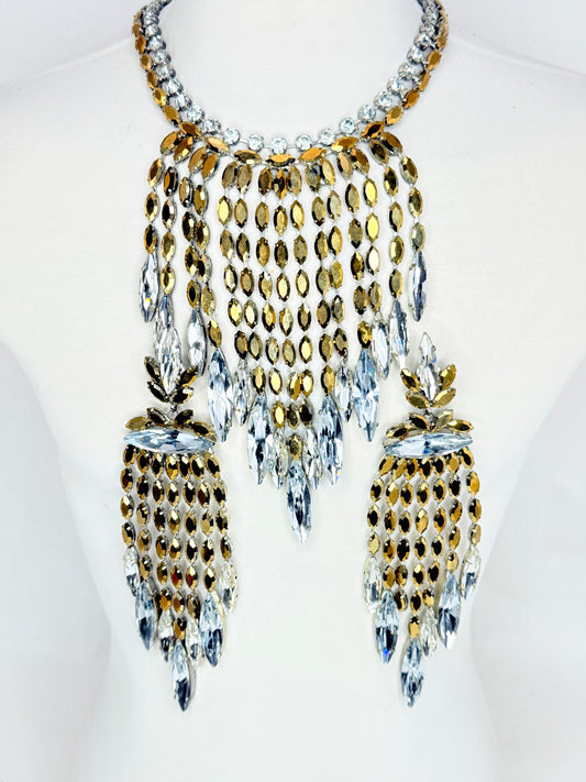 Gold & Clear Fringe Necklace Set