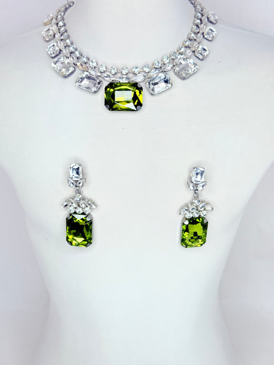 Olive Green & Clear Necklace Set