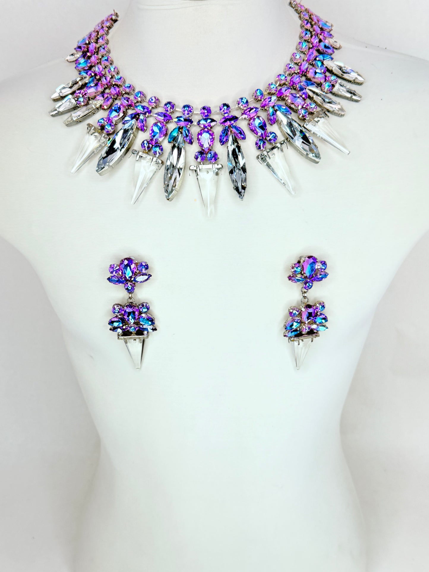 Unicorn & Clear Crystal Spikes Necklace Set