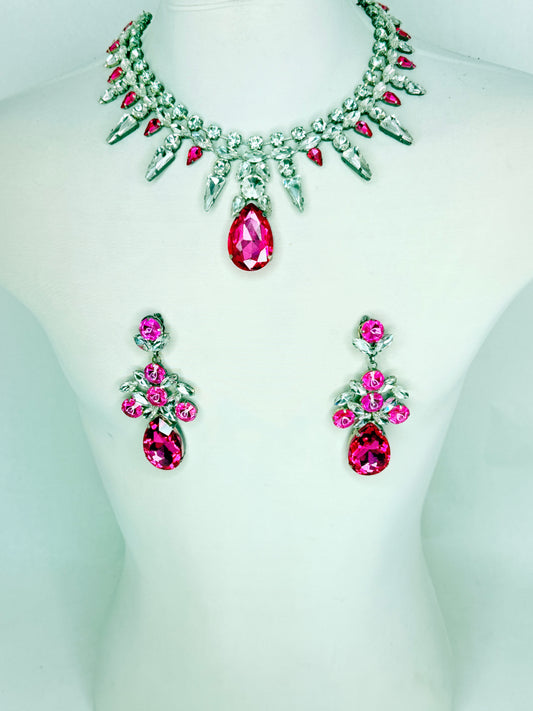 Rose Pink & Clear Necklace Set