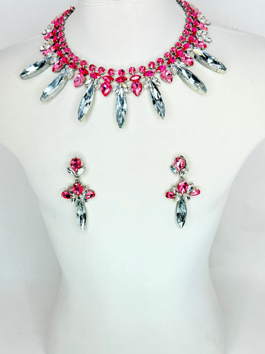 Rose Pink & Clear Necklace Set