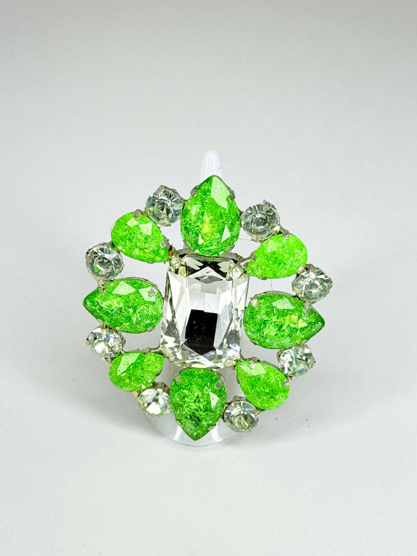 Peridot Green Shattered Glass & Clear Ring