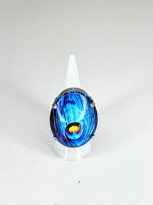 Blue Peacock Cameo Ring