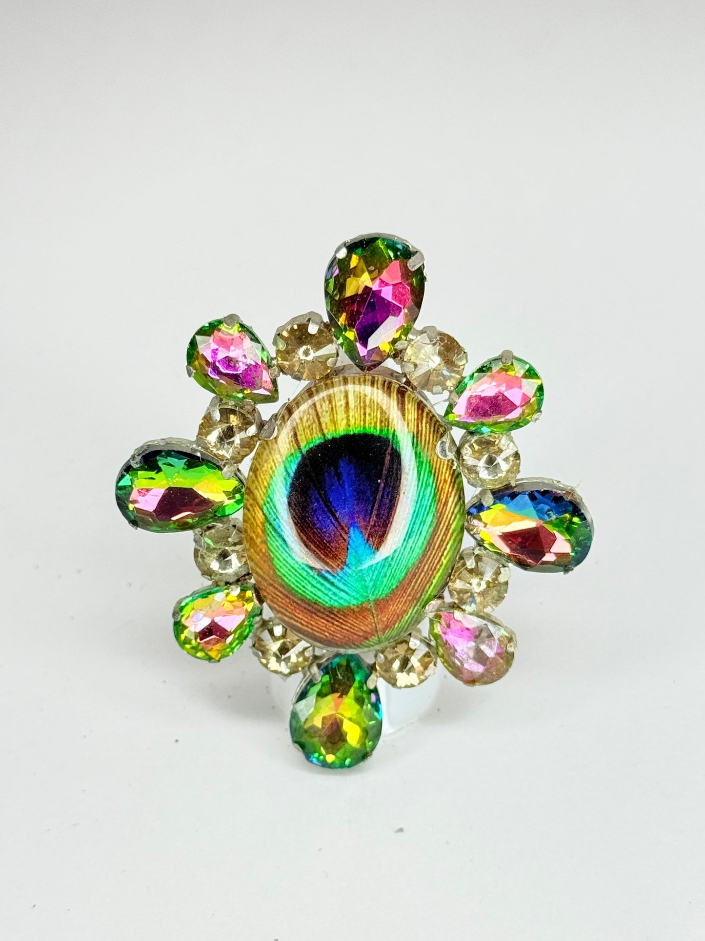 Watermelon & Peacock Cameo Ring