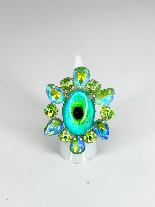 Peridot Green AB Eyeball Ring