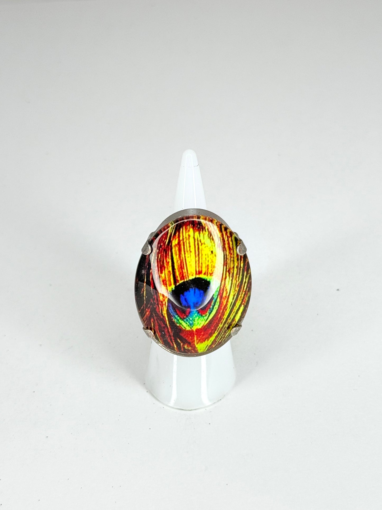 Peacock Feather Cameo Ring