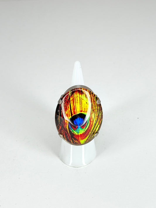 Peacock Feather Cameo Ring