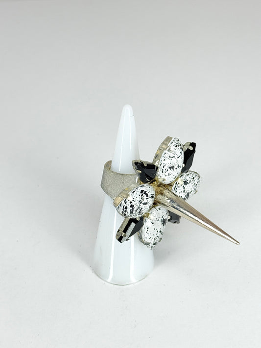 Black & Eggshell Spike Ring