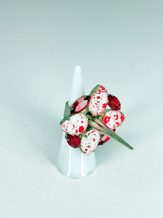 Red & Eggshell Spike Ring