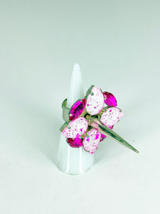 Fuchsia & Eggshell Spike Ring