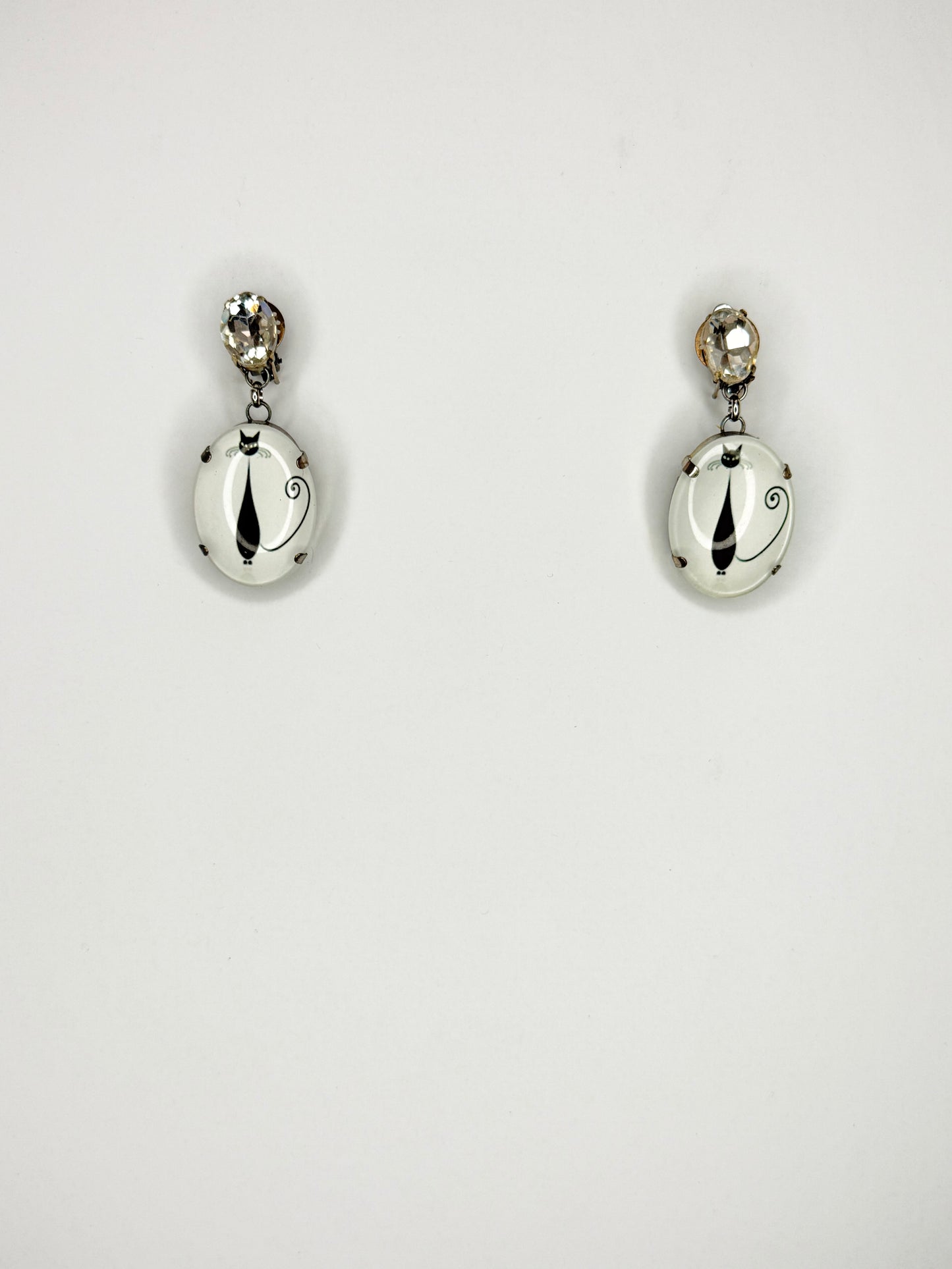 White Cat Cameo Earrings - Small Cocktail Size