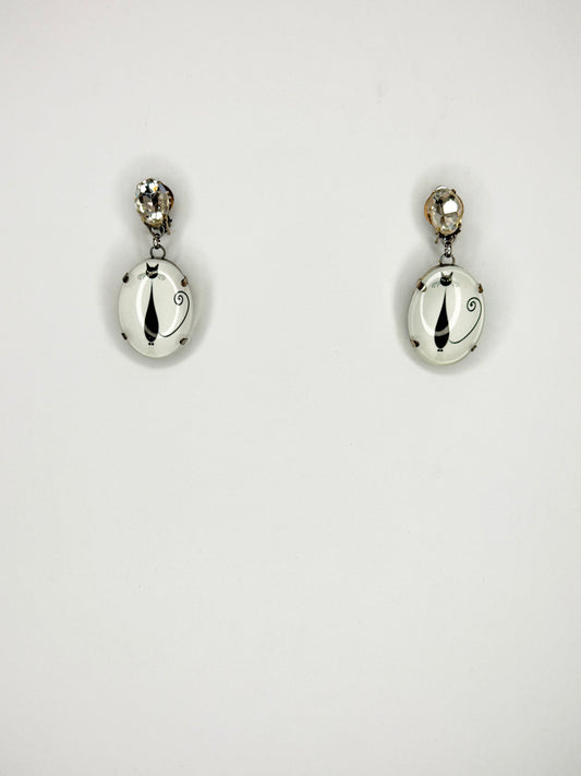 White Cat Cameo Earrings - Small Cocktail Size