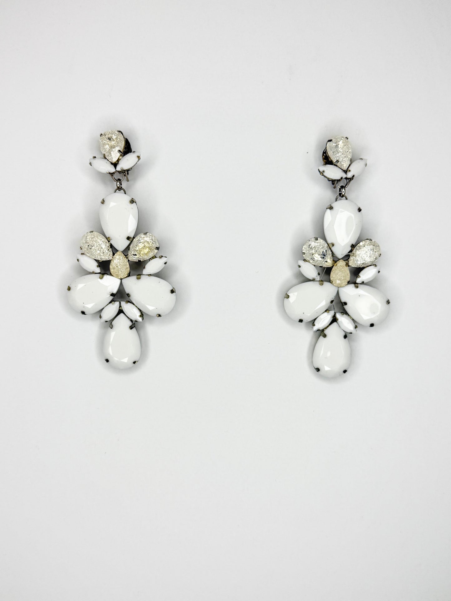 White & Shattered Glass Earrings - Medium Size